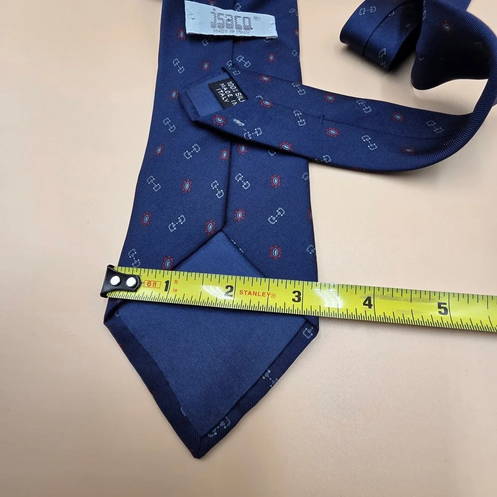 JSACO Mens Silk Tie Navy Blue Geometric Medallion Made in Italy Formal Necktie